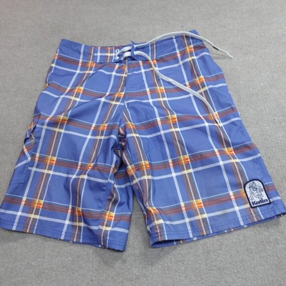 Vintage Katin Mens Shorts 34 Blue Plaid Drawstring Boardshorts - Picture 1 of 16